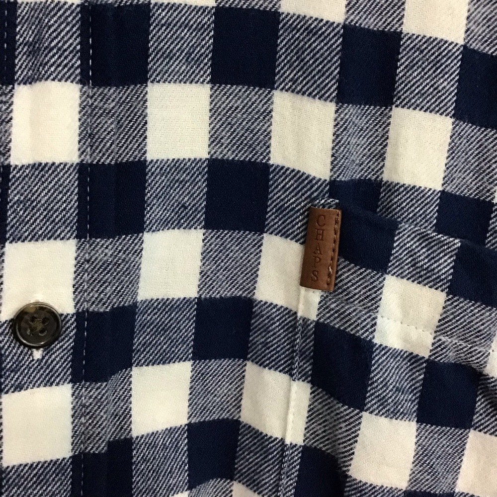 Chaps Performance Navy‎ and White Plaid Flannel Button Down Shirt XXL - Picture 4 of 8
